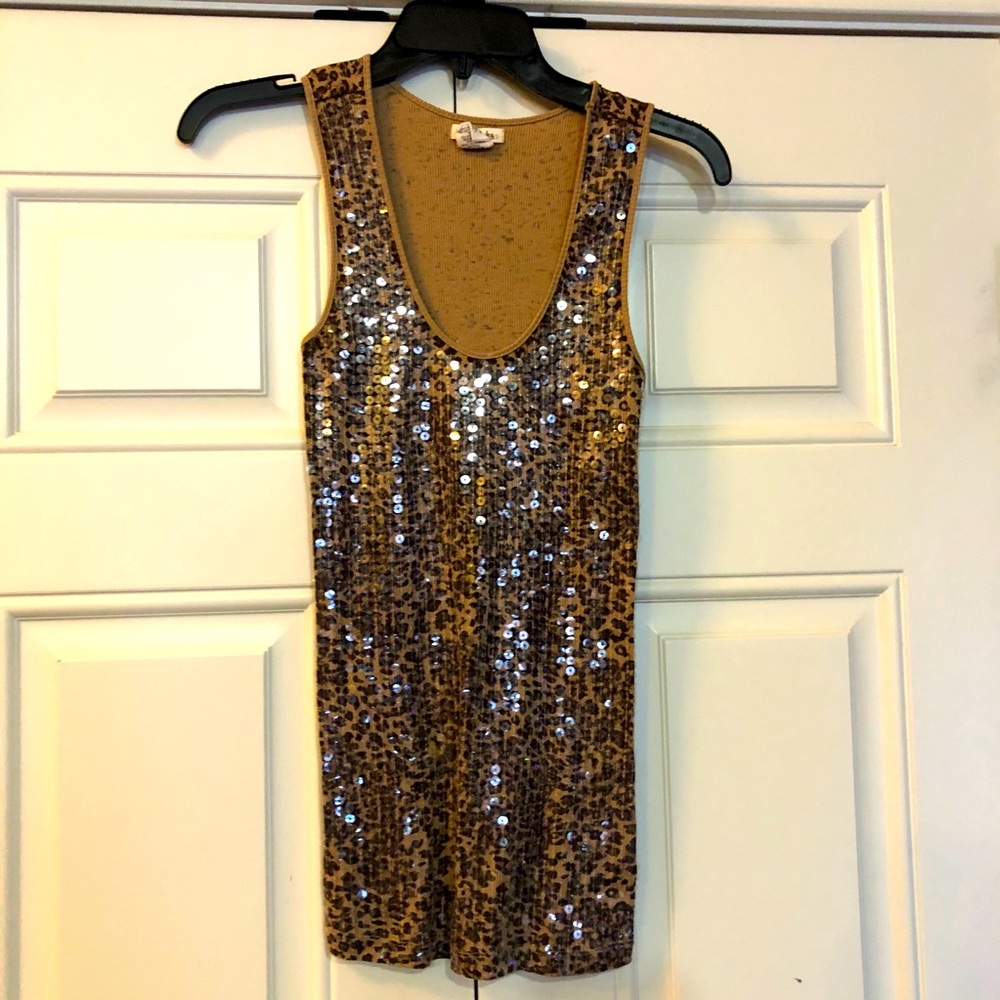 Love Rocks bronze cheetah sequin tank- EUC Sz M